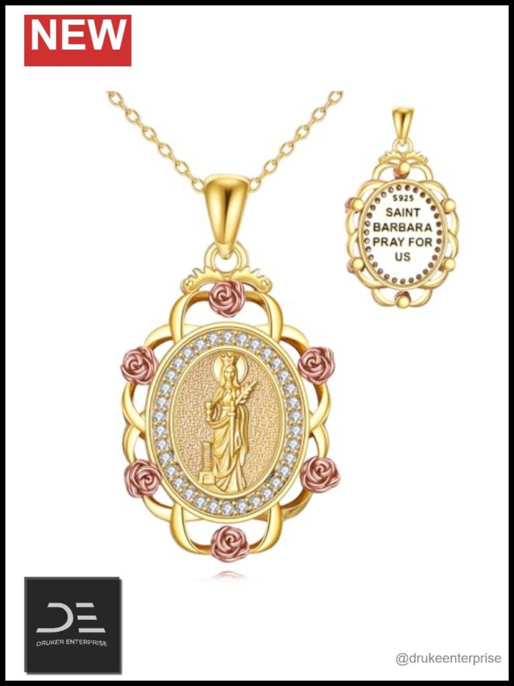 Sterling Silver Saint Barbara Pendant Necklace Catholic Medal Patron Saint
